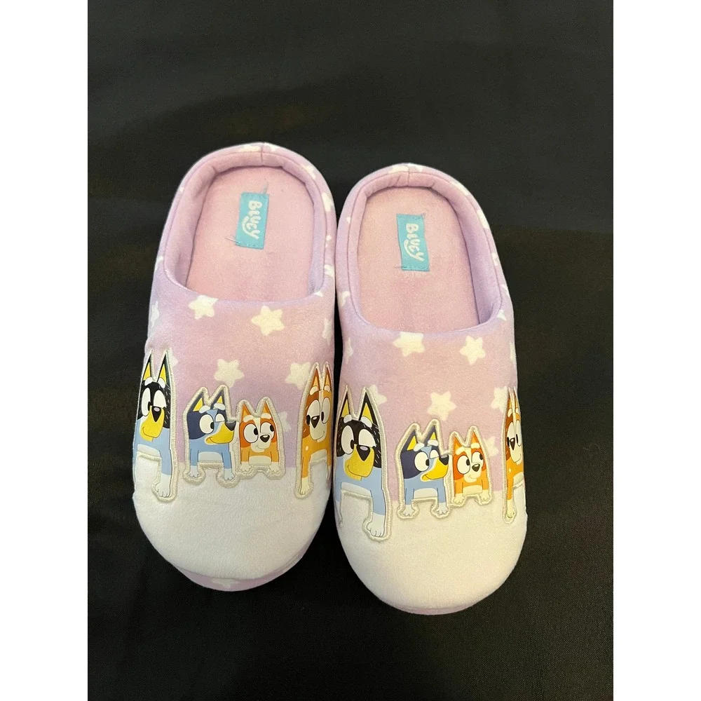 Ground Up Bluey Purple Star Plush Scuff Slippers Kids Size 9-10 Bandit Bingo